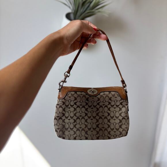 Vintage Coach Mini Bag Top Clasp Closure Brown Canvas Monogram - Picture 1 of 6